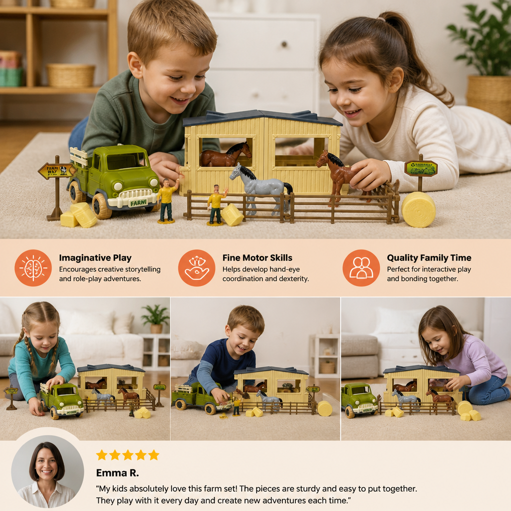 DIY Take-Apart Farm Truck & Horse Stable Play Set for Kids