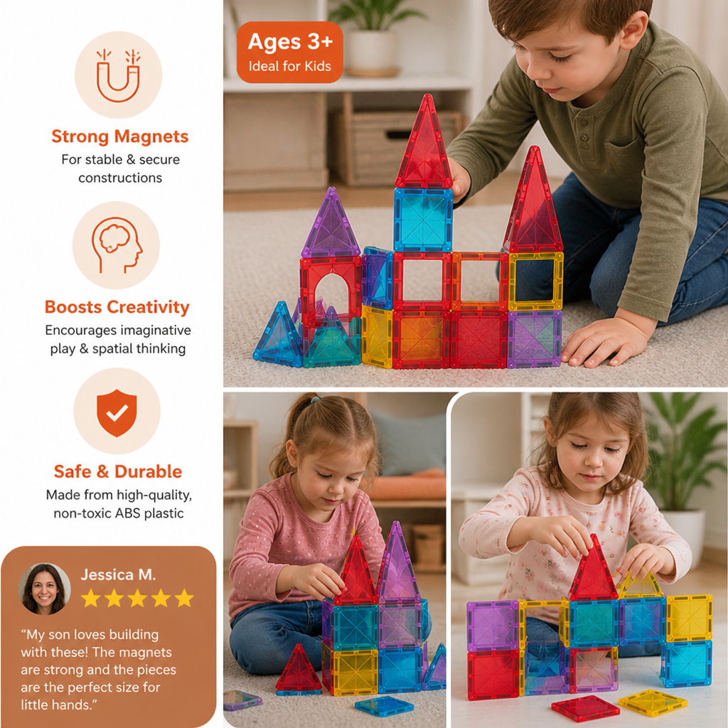 Safe Mini Magnetic Tiles Travel Set with Compact Storage Case