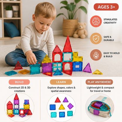 Safe Mini Magnetic Tiles Travel Set with Compact Storage Case