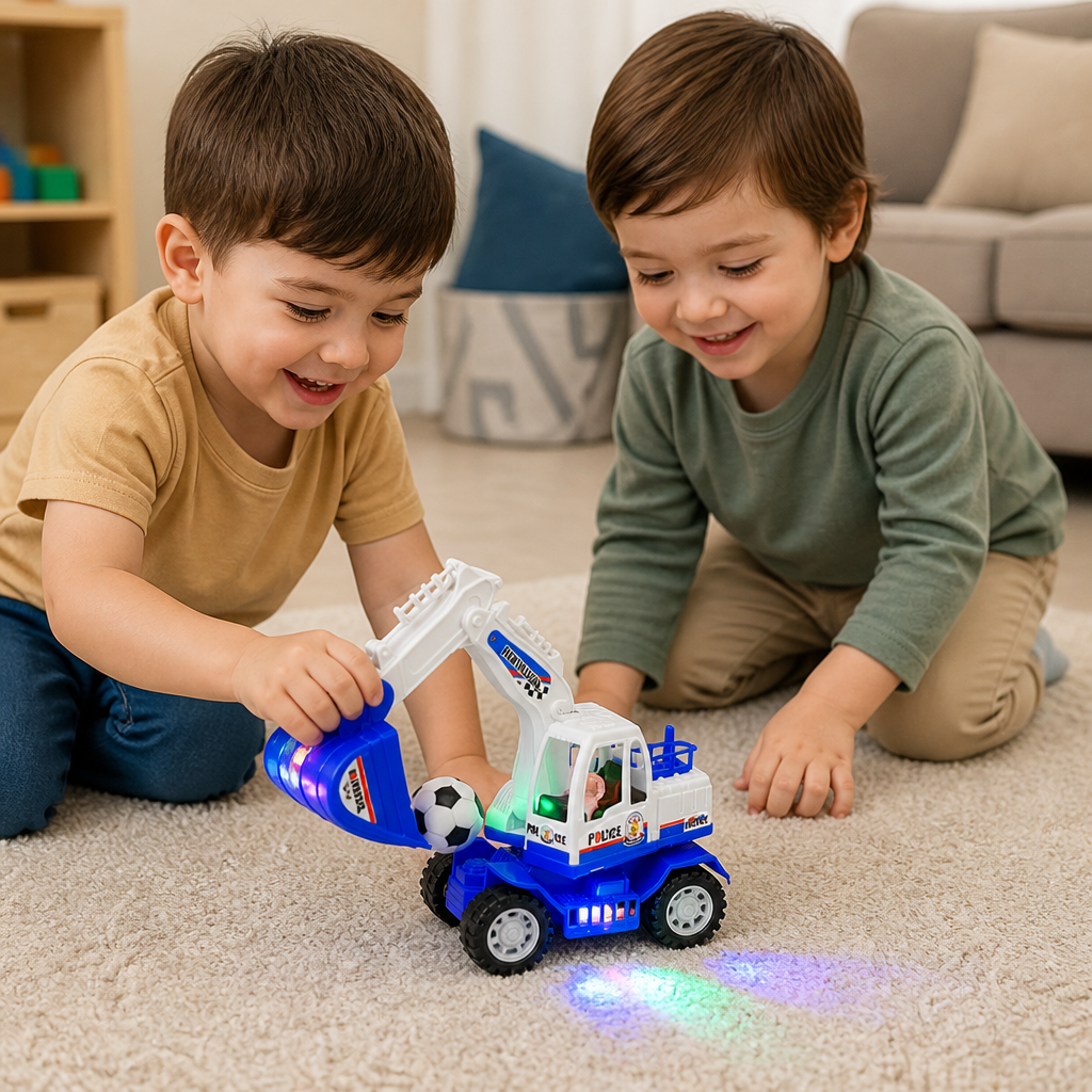 Musical Excavator Toy with Automatic Soccer Ball Scooping & LED Lights