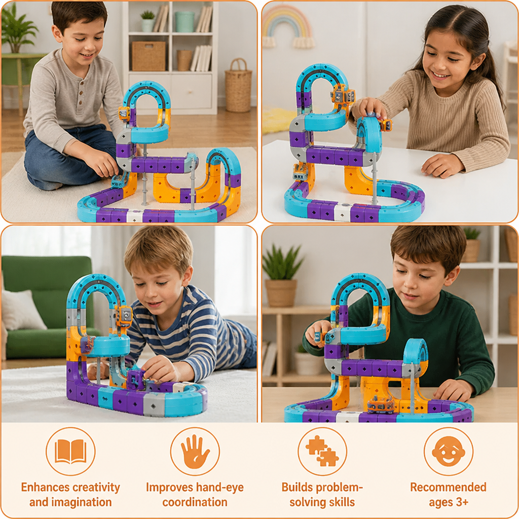 DIY Gravity Cube Track Building Kit with Electric Train