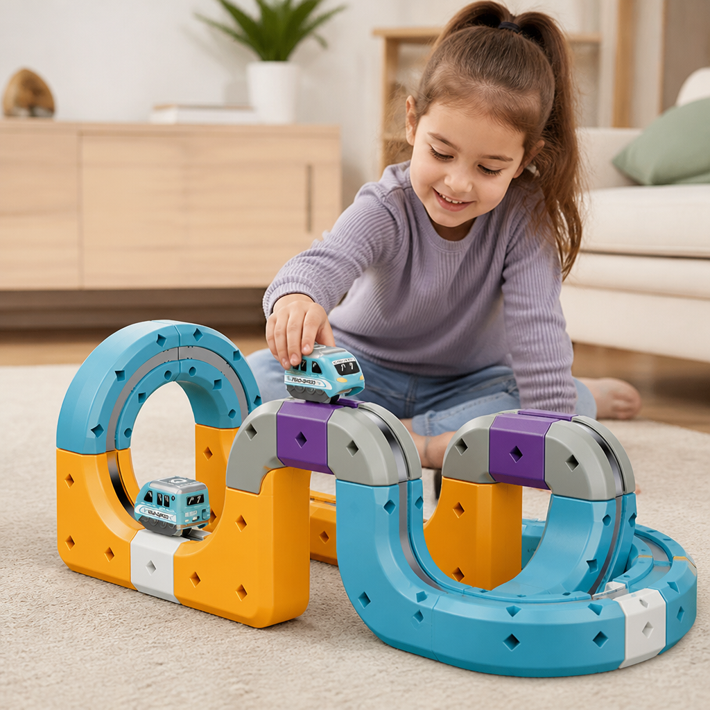 DIY Gravity Cube Track Building Kit with Electric Train