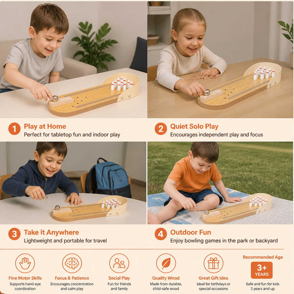Wooden Mini Bowling Game – Portable Desktop Bowling Set for Kids