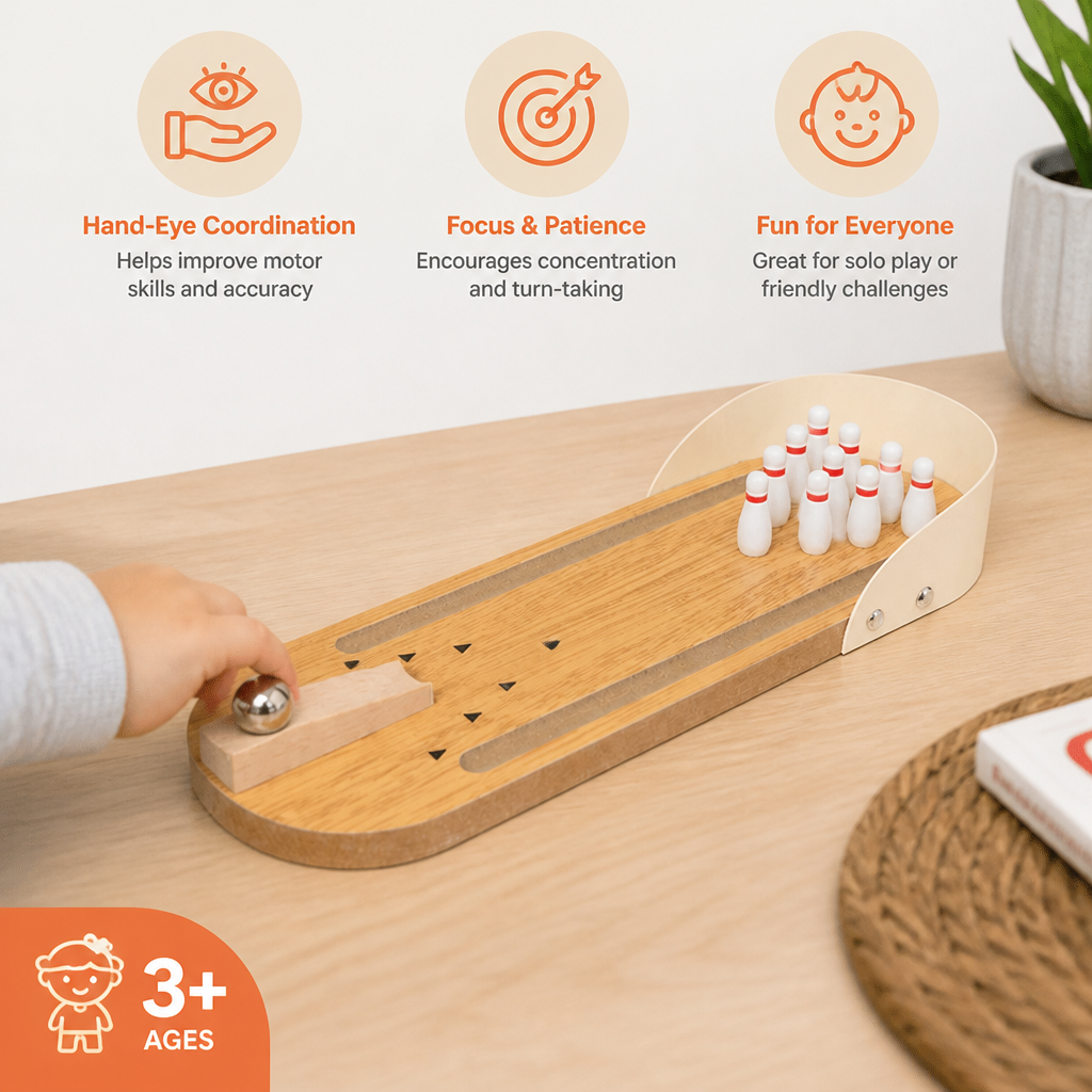 Wooden Mini Bowling Game – Portable Desktop Bowling Set for Kids