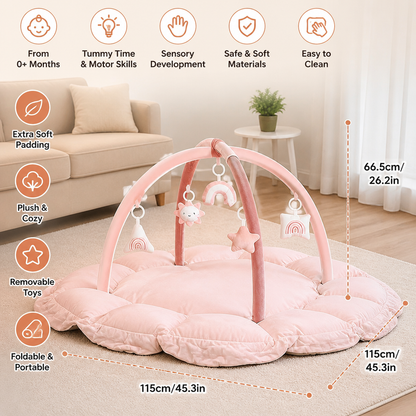 5-in-1 Plush Baby Play Gym, Activity Mat & Bed with Hanging Toys