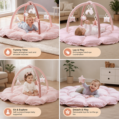 5-in-1 Plush Baby Play Gym, Activity Mat & Bed with Hanging Toys