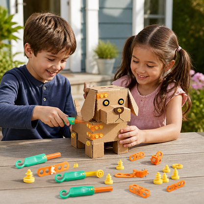 Safe 100-Piece STEM Cardboard Construction Kit with Tool Set for Kids