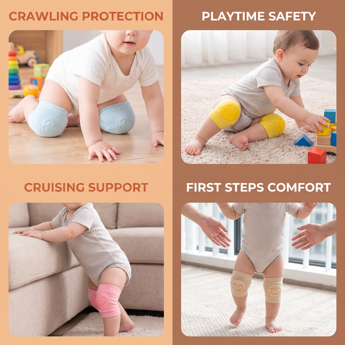 Baby Crawling Knee Pads – Non-Slip Protection with Smiley Face Design