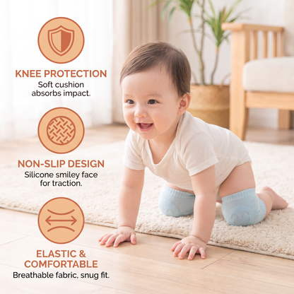 Baby Crawling Knee Pads – Non-Slip Protection with Smiley Face Design