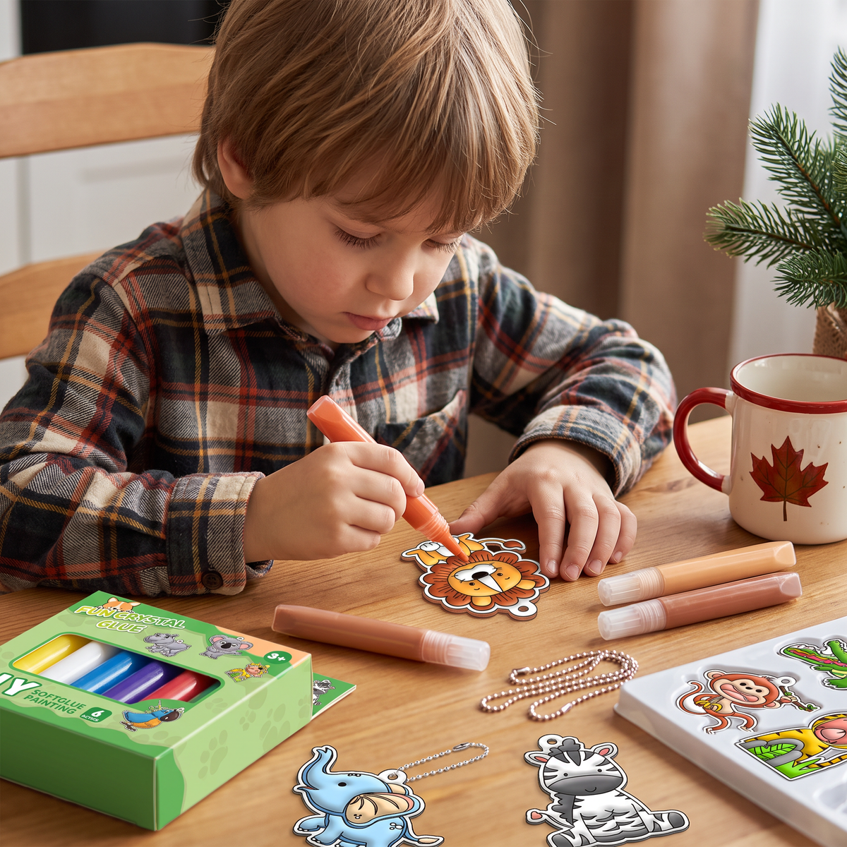 DIY Christmas No-Bake Glue Painting Ornament Craft Kit for Kids