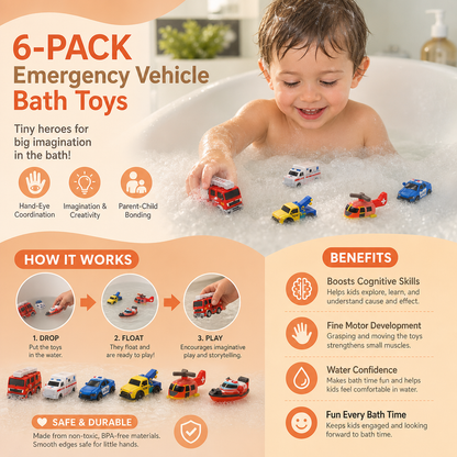 6-Pack Color-Changing Emergency Vehicle Bath Toys for Babies & Toddlers