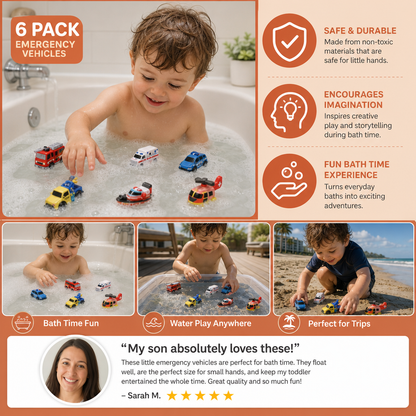 6-Pack Color-Changing Emergency Vehicle Bath Toys for Babies & Toddlers