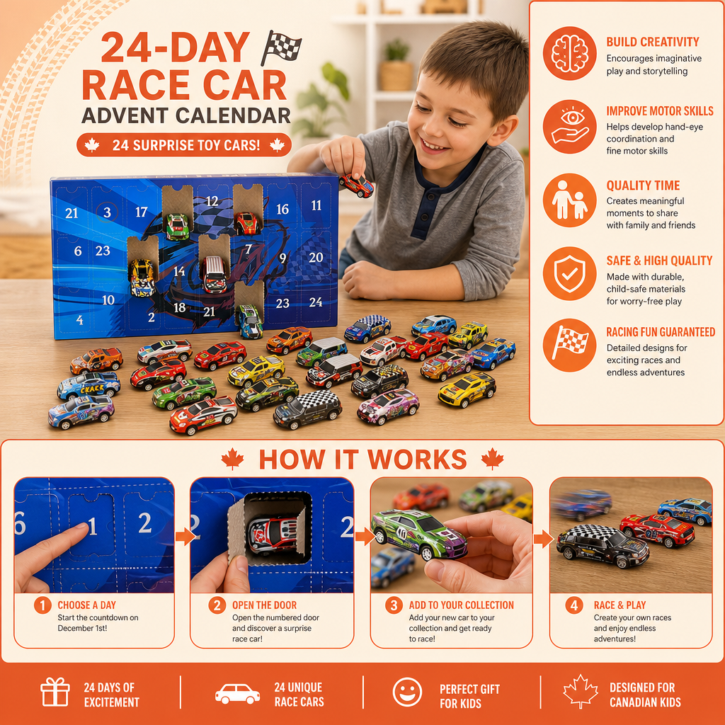 24-Day Race Car Advent Calendar with Surprise Toy Cars