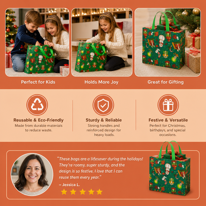 Reusable Christmas Gift Bags with Handles – Various Festive Designs