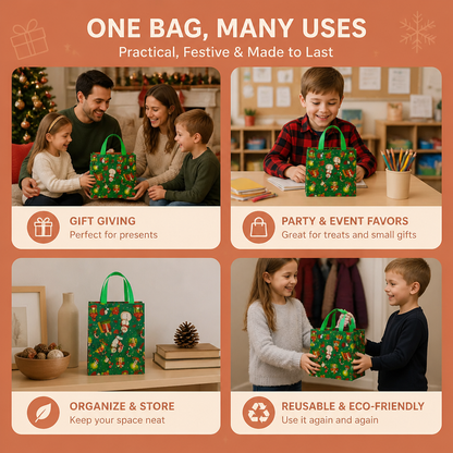 Reusable Christmas Gift Bags with Handles – Various Festive Designs