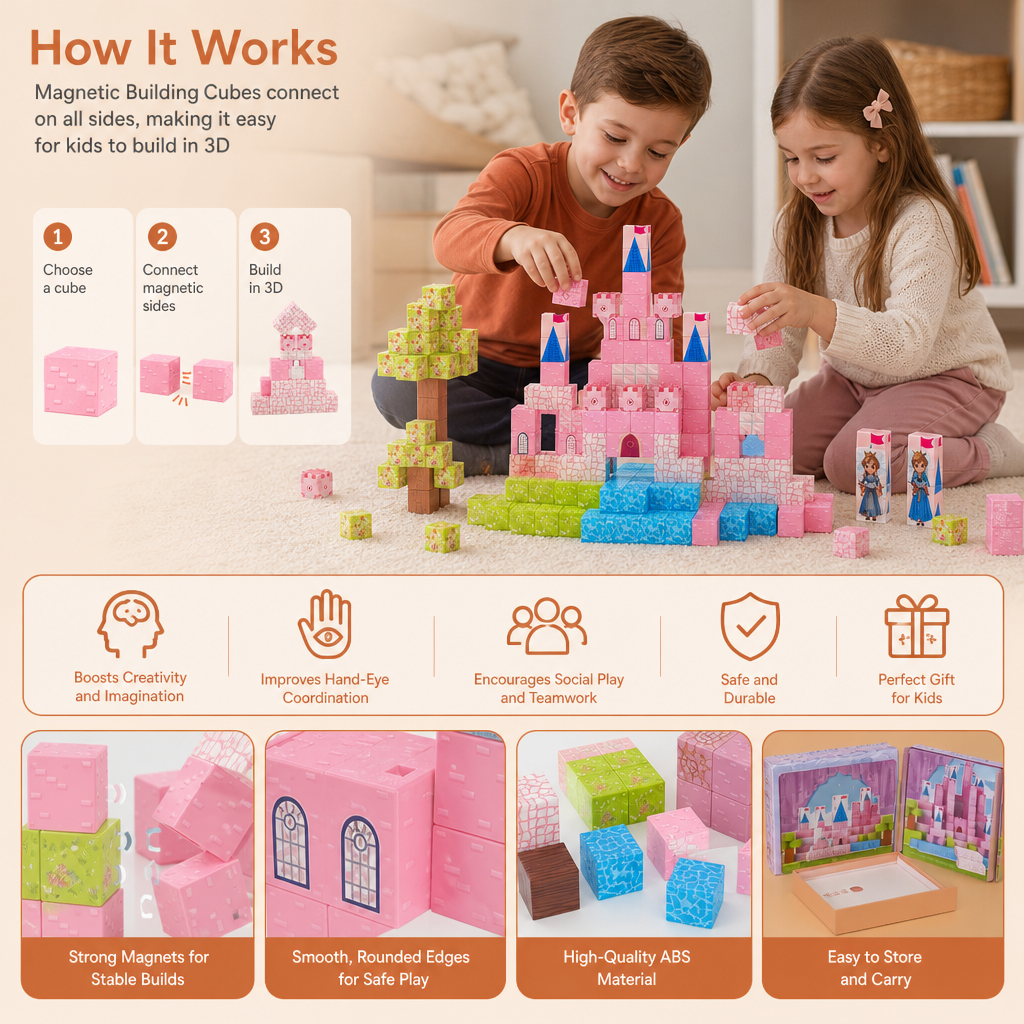Montessori Princess Dream Castle Magnetic Building Cubes Set