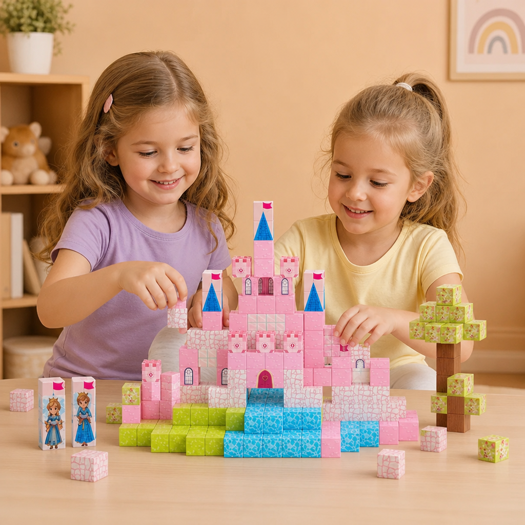 Montessori Princess Dream Castle Magnetic Building Cubes Set