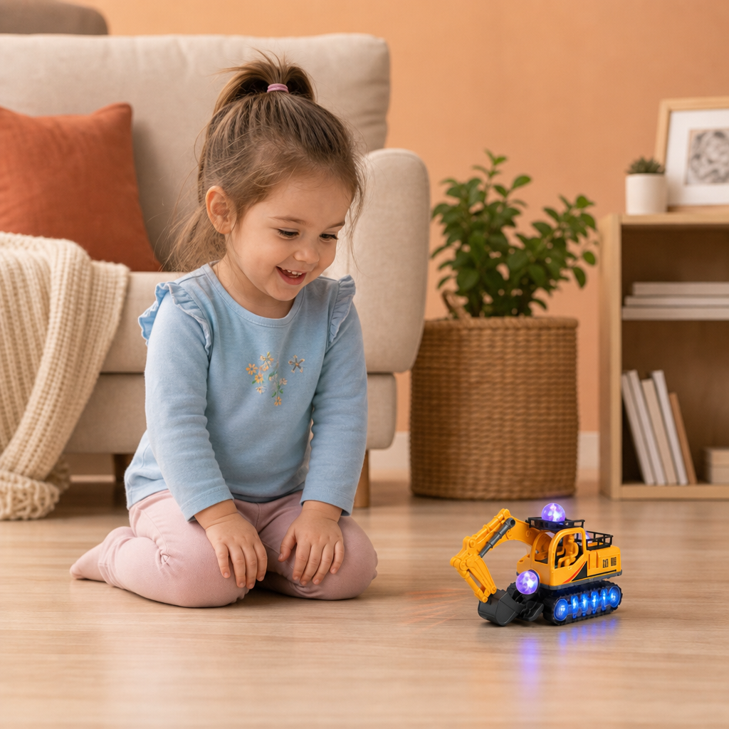 Electric Excavator Toy with Disco Ball, Music & Bump-and-Go Action