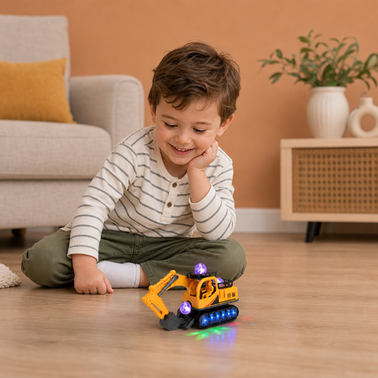 Electric Excavator Toy with Disco Ball, Music & Bump-and-Go Action