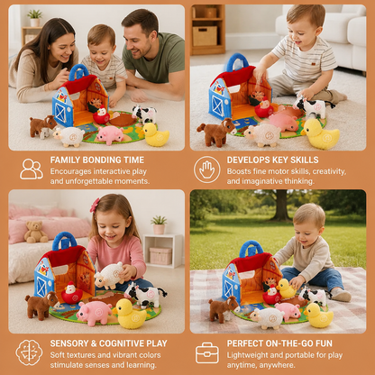 Farm Animal Plush Playset – Interactive Learning Toy with Portable Playhouse