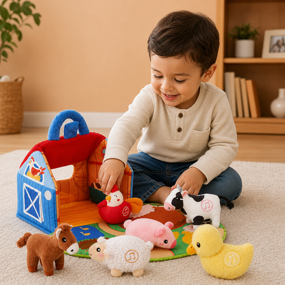 Farm Animal Plush Playset – Interactive Learning Toy with Portable Playhouse
