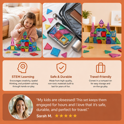 Magnetic Building Blocks Set for Kids – Travel-Friendly Storage Tin