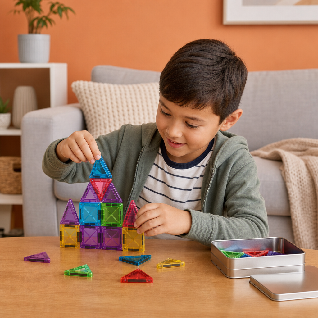 Magnetic Building Blocks Set for Kids – Travel-Friendly Storage Tin