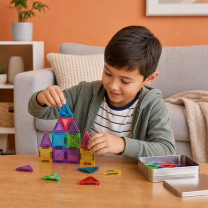 Magnetic Building Blocks Set for Kids – Travel-Friendly Storage Tin
