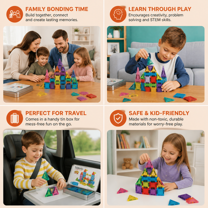 Magnetic Building Blocks Set for Kids – Travel-Friendly Storage Tin