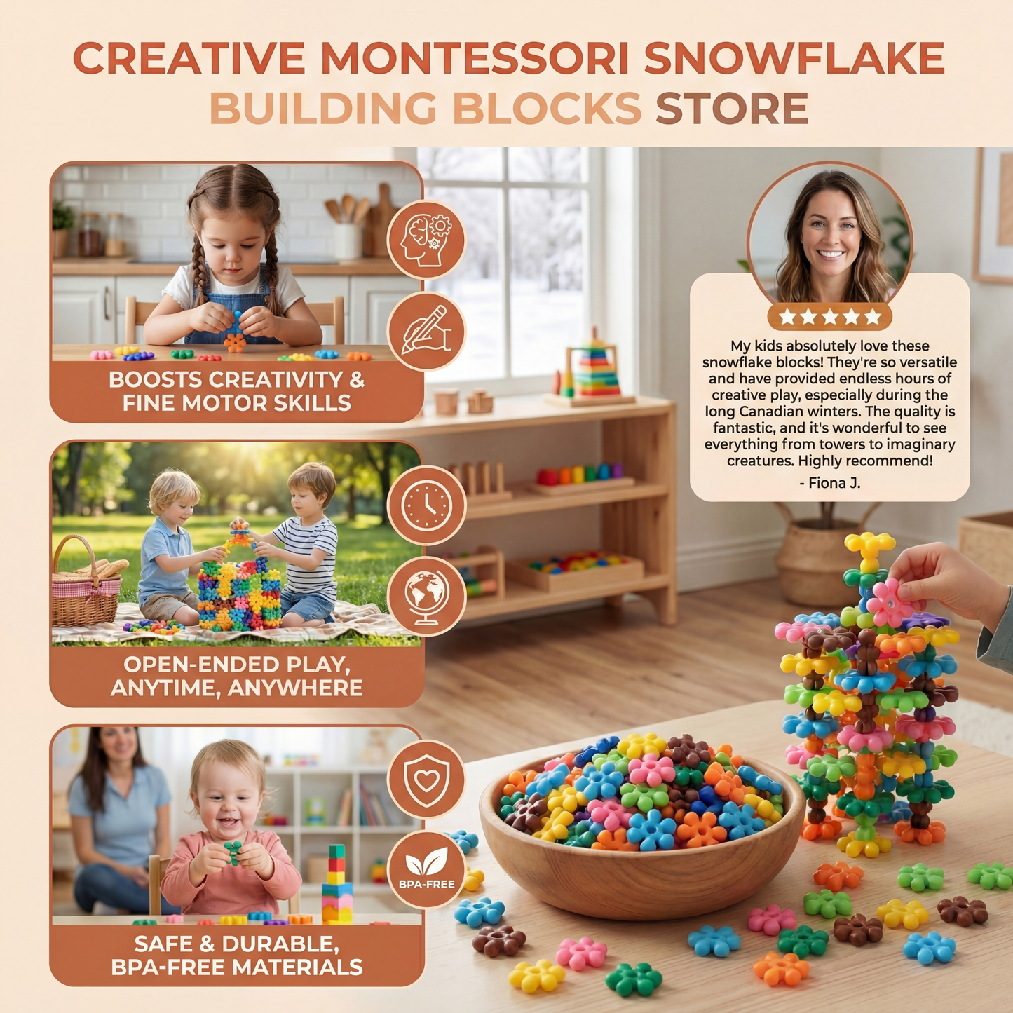 Creative Montessori Snowflake Building Blocks