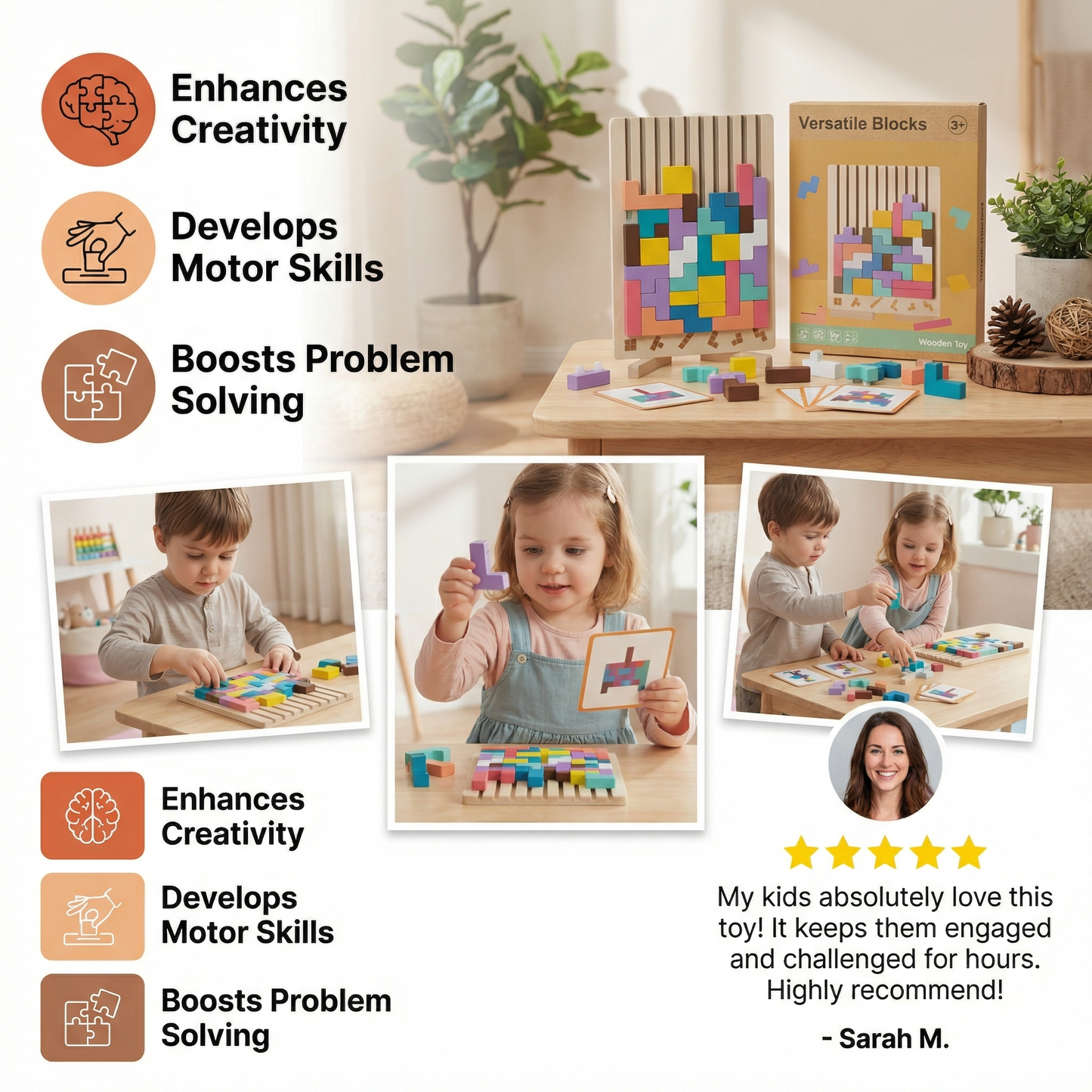 Montessori Wooden Building Blocks and Shapes Toy