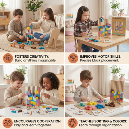Montessori Wooden Building Blocks and Shapes Toy