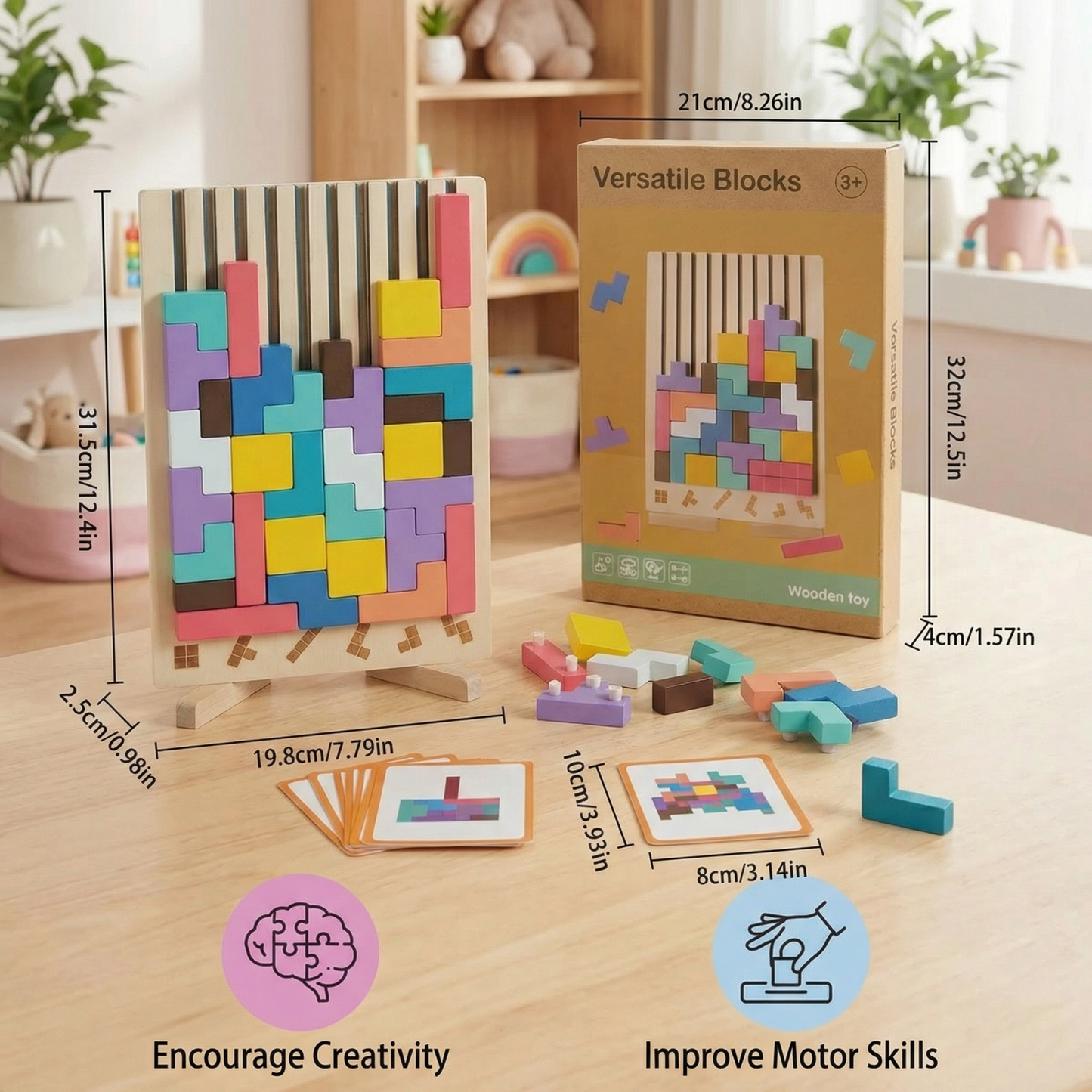 Montessori Wooden Building Blocks and Shapes Toy