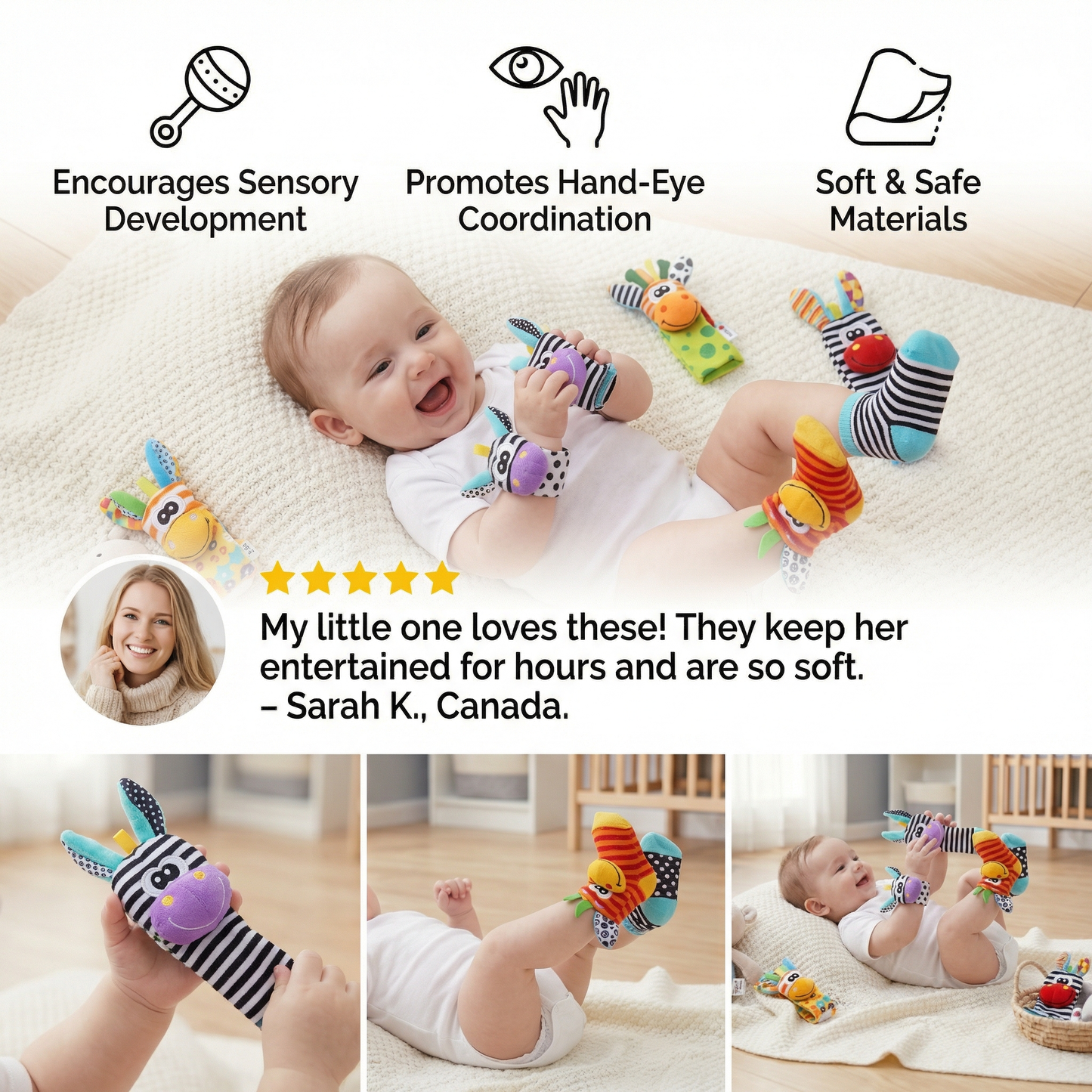 Sensory Baby Plush Socks and Bracelet