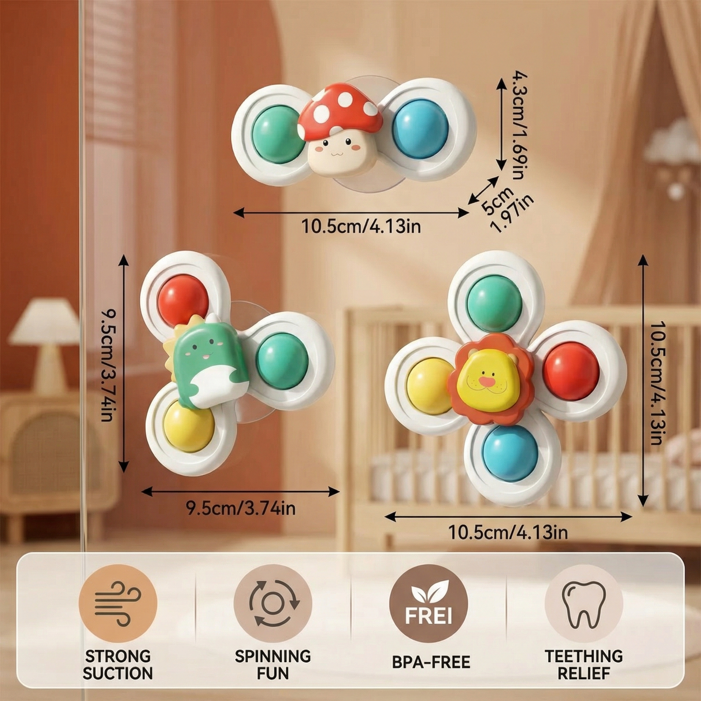 Cute Suction Cup Spinning Toy for Babies 3-Piece Set