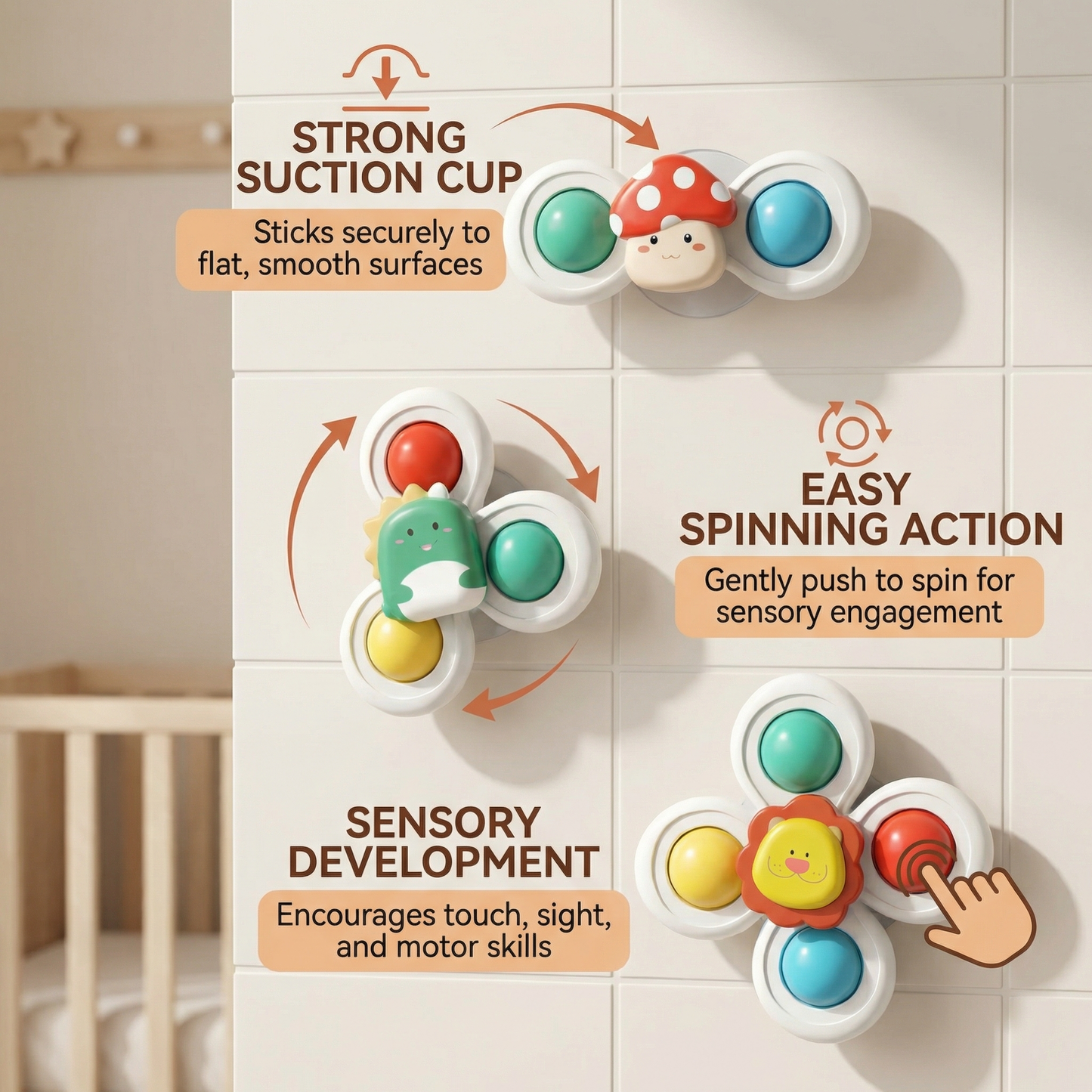 Cute Suction Cup Spinning Toy for Babies 3-Piece Set