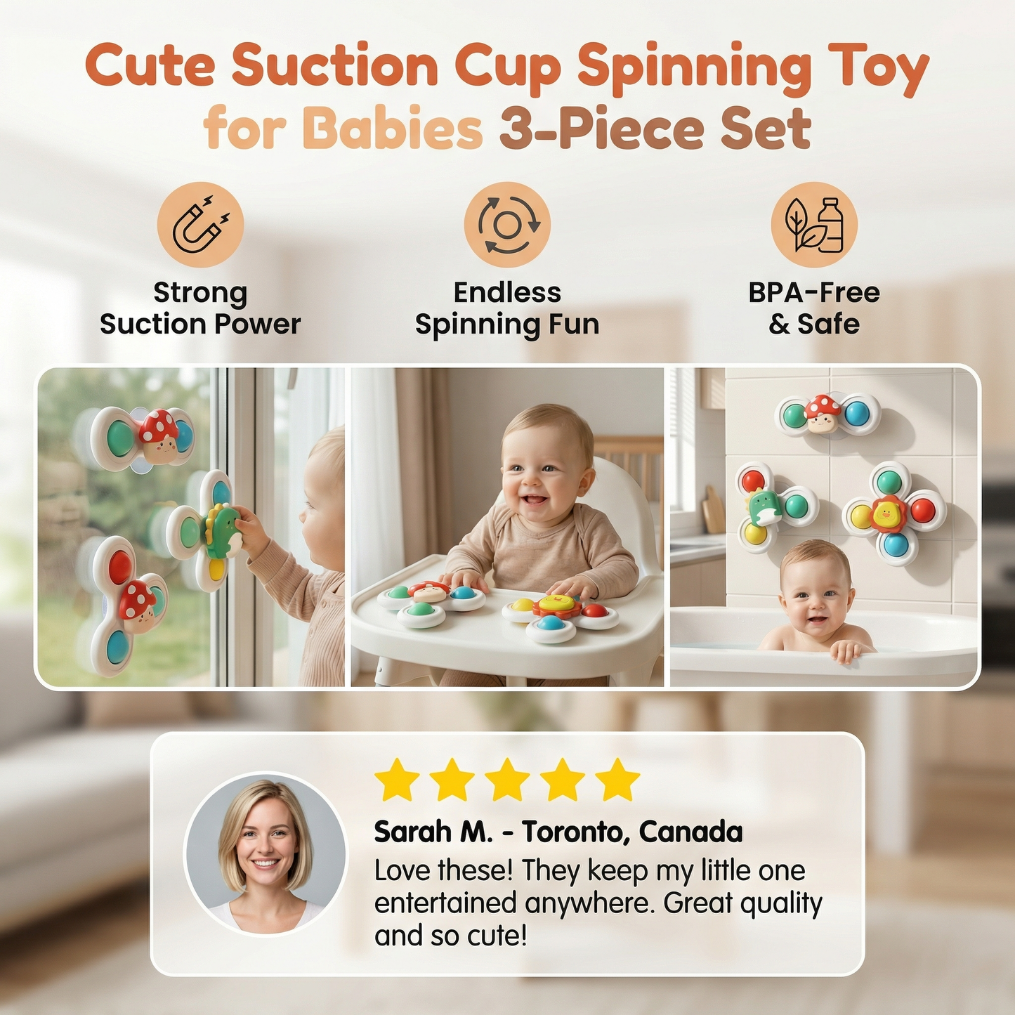 Cute Suction Cup Spinning Toy for Babies 3-Piece Set