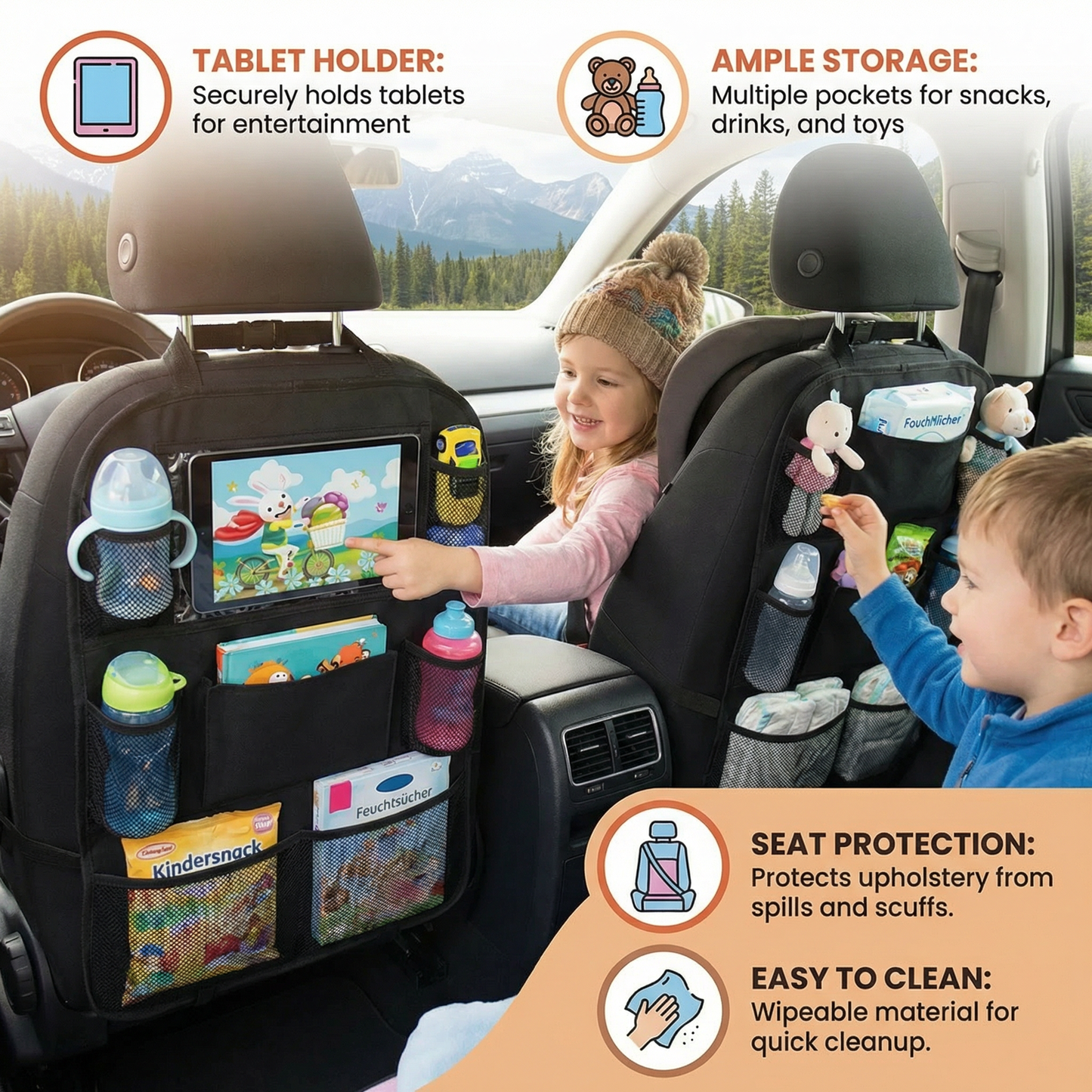 Car Seat Protector and Organizer for Kids