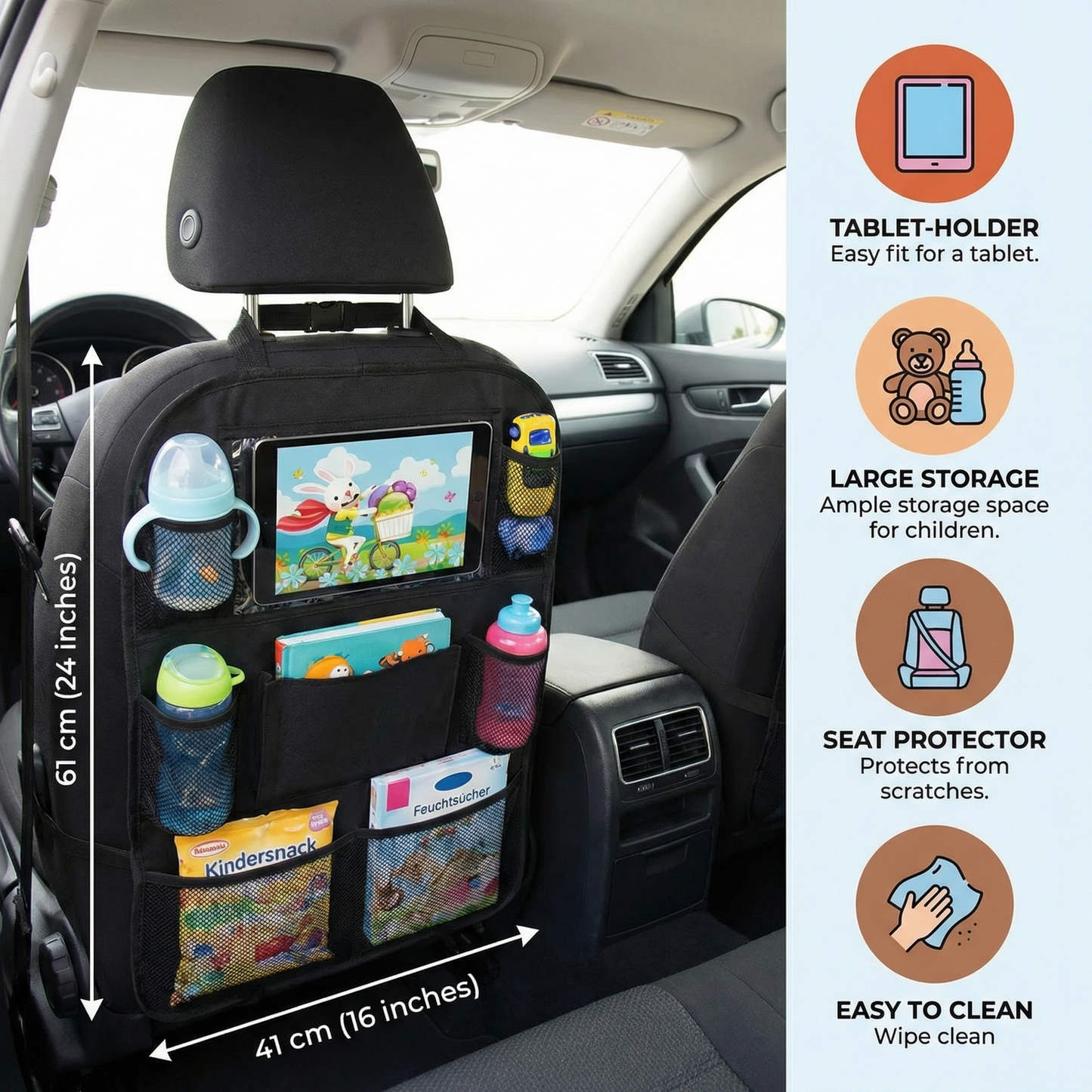 Car Seat Protector and Organizer for Kids