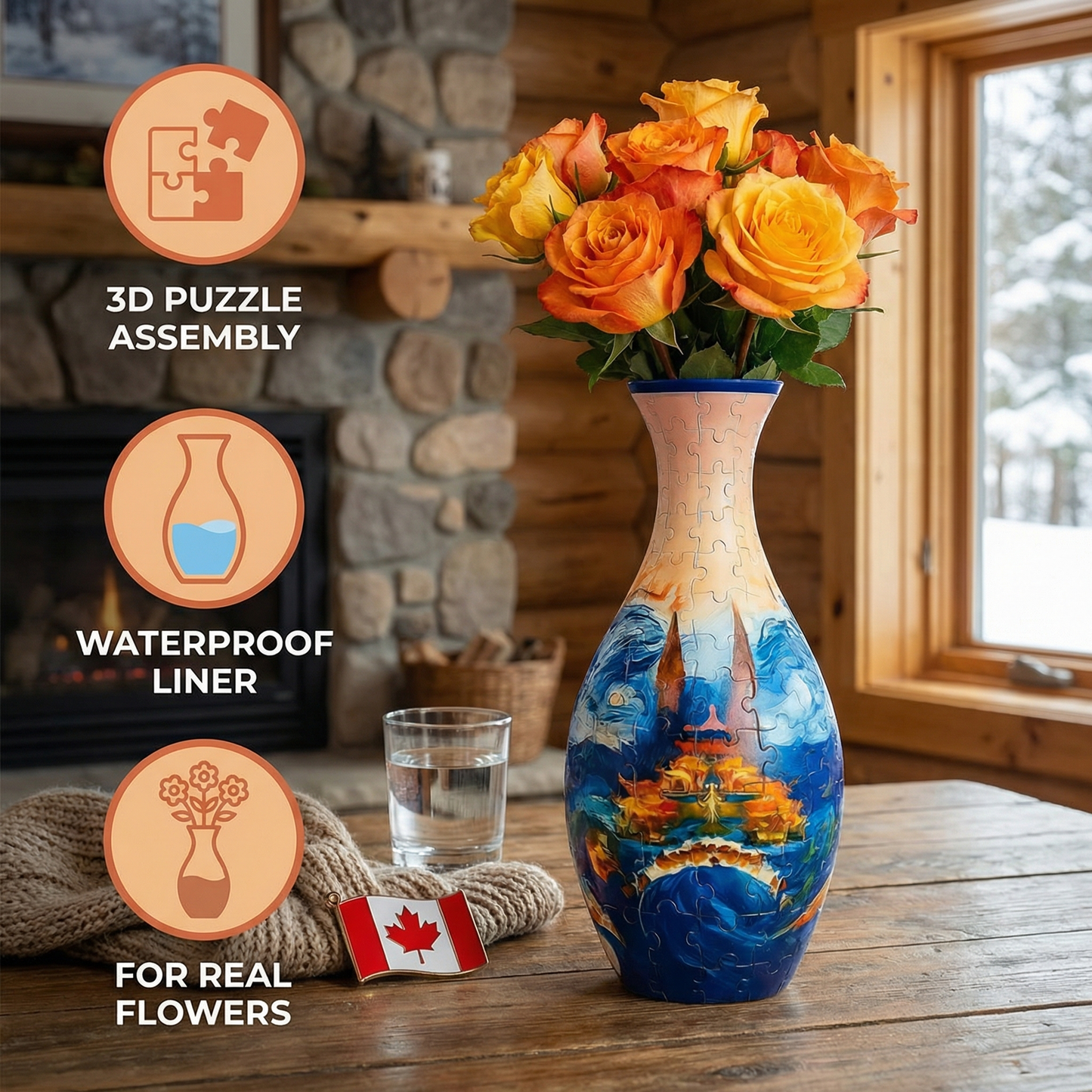 Elegant 3D Puzzle Vase – Usable for Real Flowers