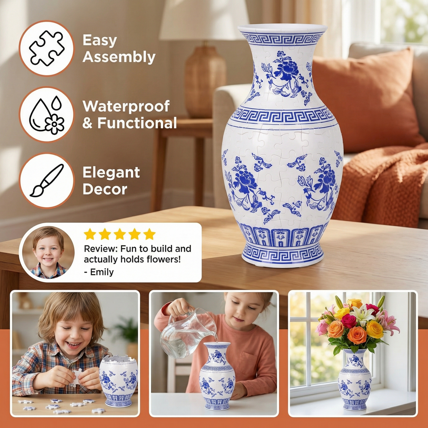Elegant 3D Puzzle Vase – Usable for Real Flowers
