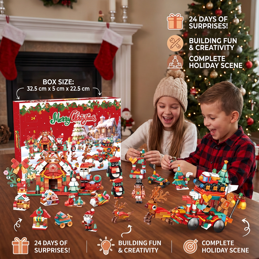 Christmas Village Building Blocks Advent Calendar for Kids
