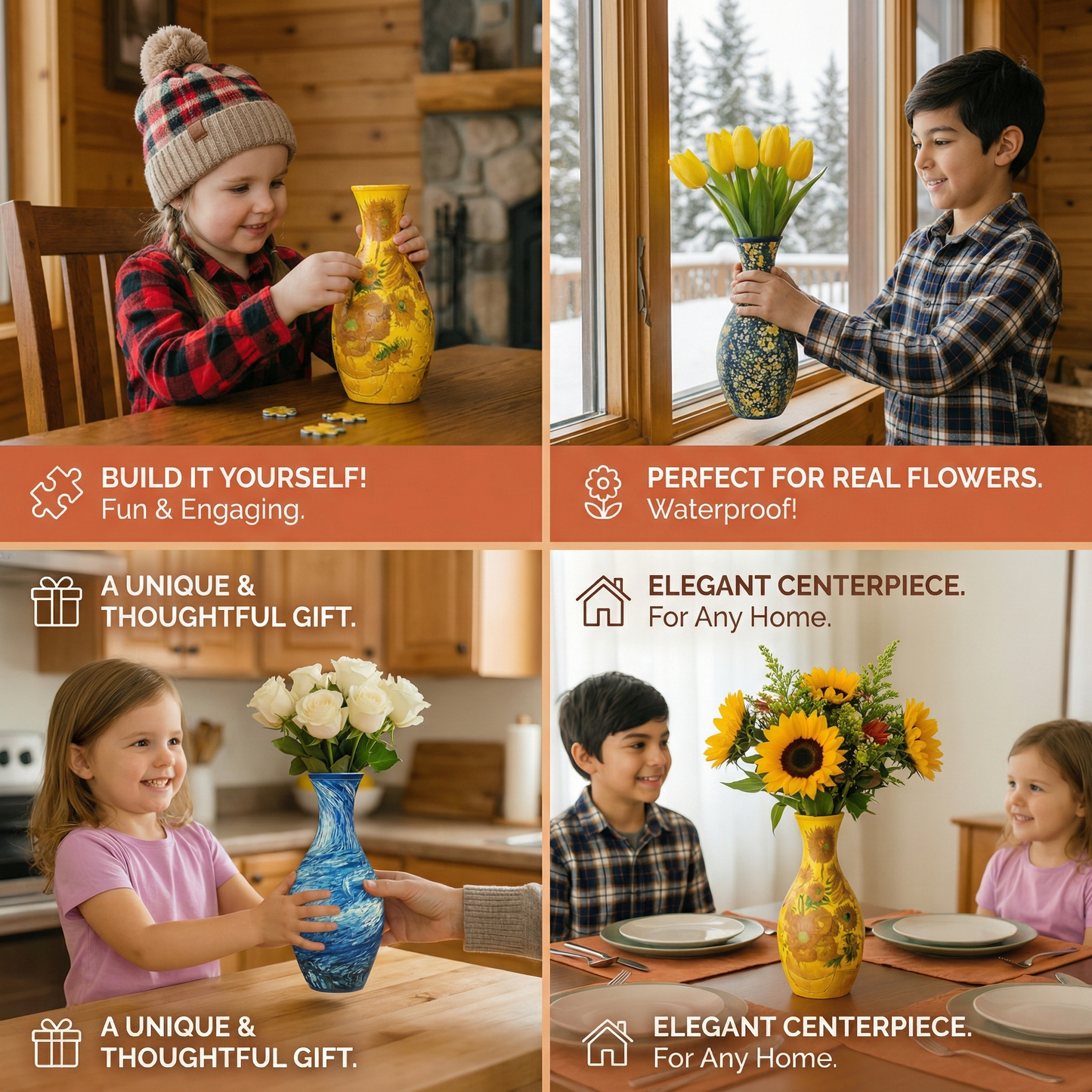 Elegant 3D Puzzle Vase – Usable for Real Flowers