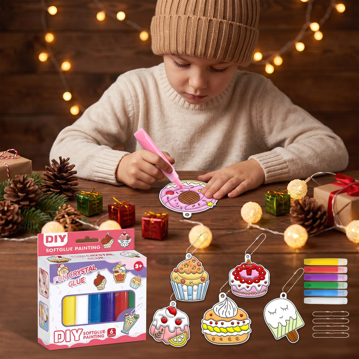 DIY Christmas No-Bake Glue Painting Ornament Craft Kit for Kids