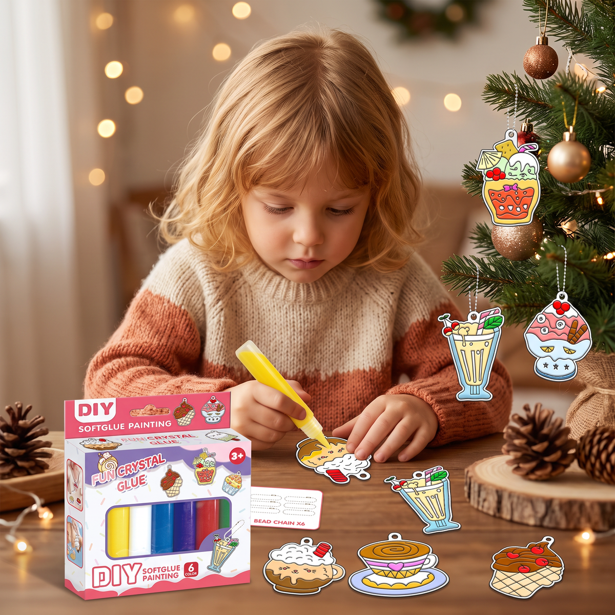 DIY Christmas No-Bake Glue Painting Ornament Craft Kit for Kids