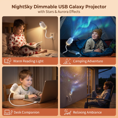 NightSky Dimmable USB Galaxy Projector with Stars & Aurora Effects