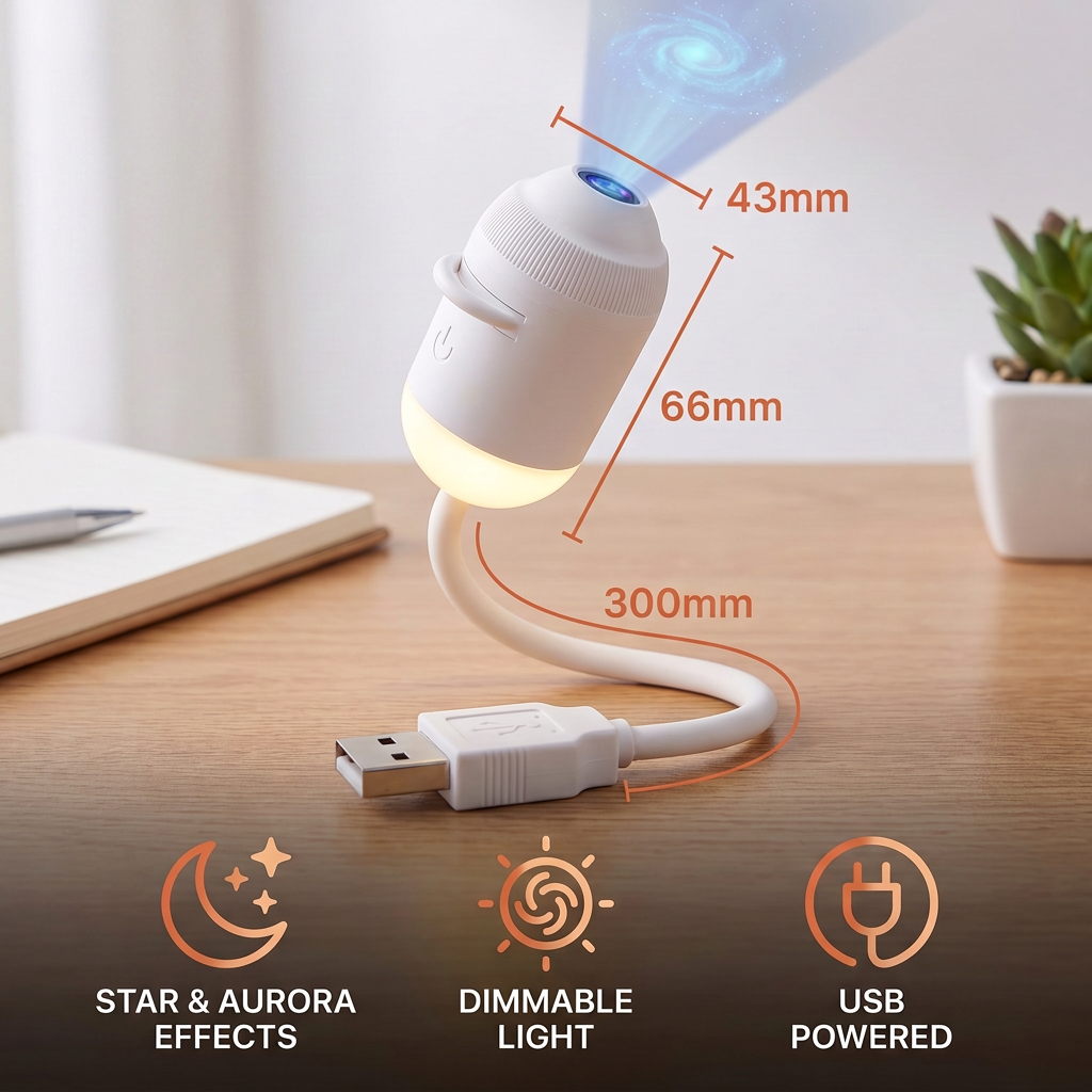 NightSky Dimmable USB Galaxy Projector with Stars & Aurora Effects