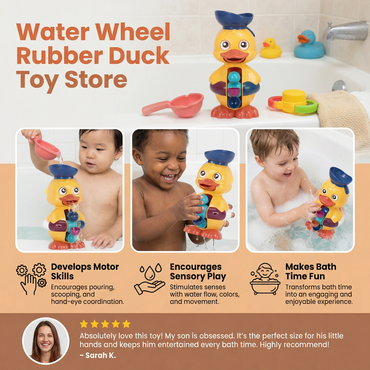 Water Wheel Rubber Duck Toy