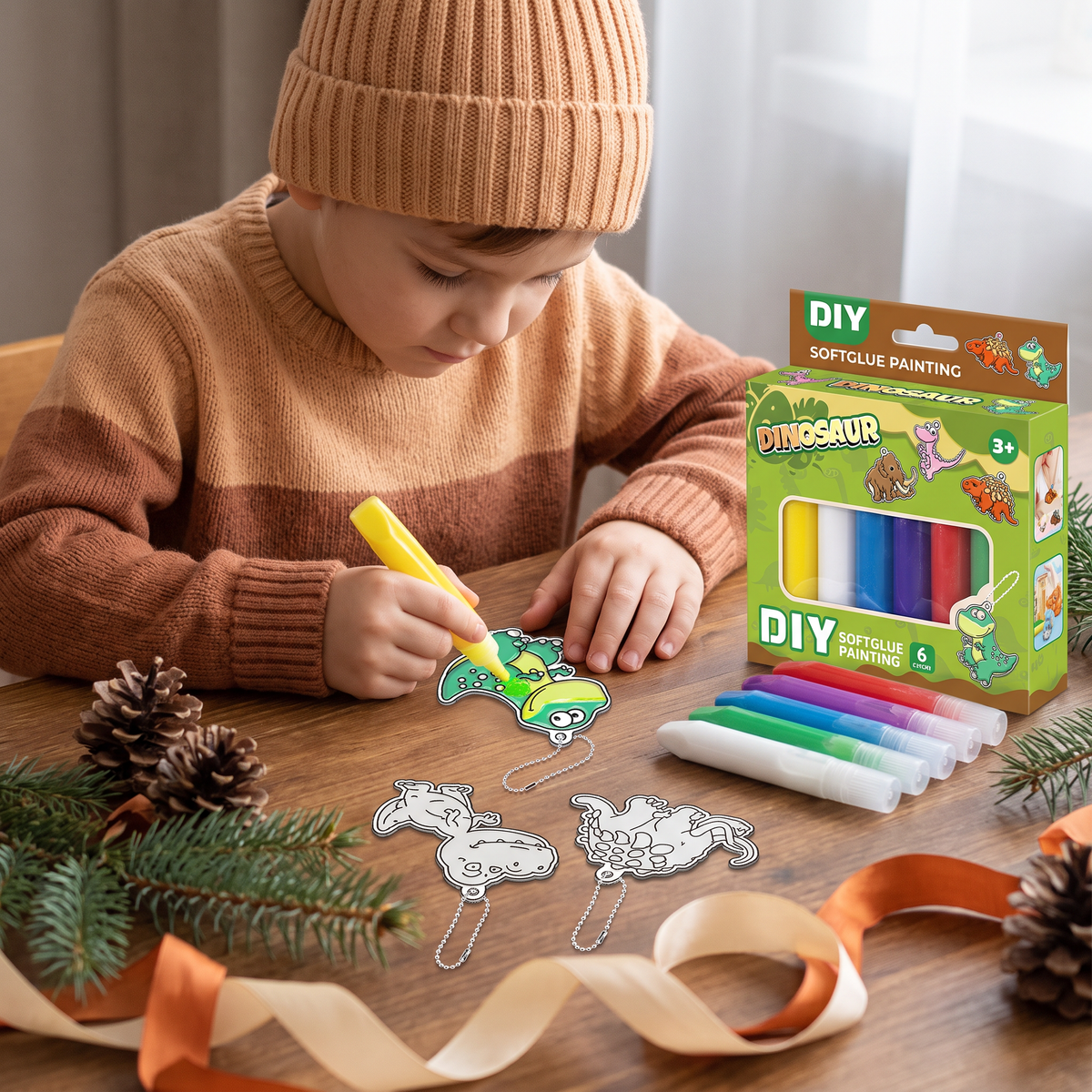 DIY Christmas No-Bake Glue Painting Ornament Craft Kit for Kids