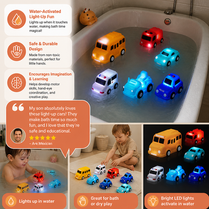 Light-Up Bath Toy Car Set – Water-Activated Baby Bath Toys